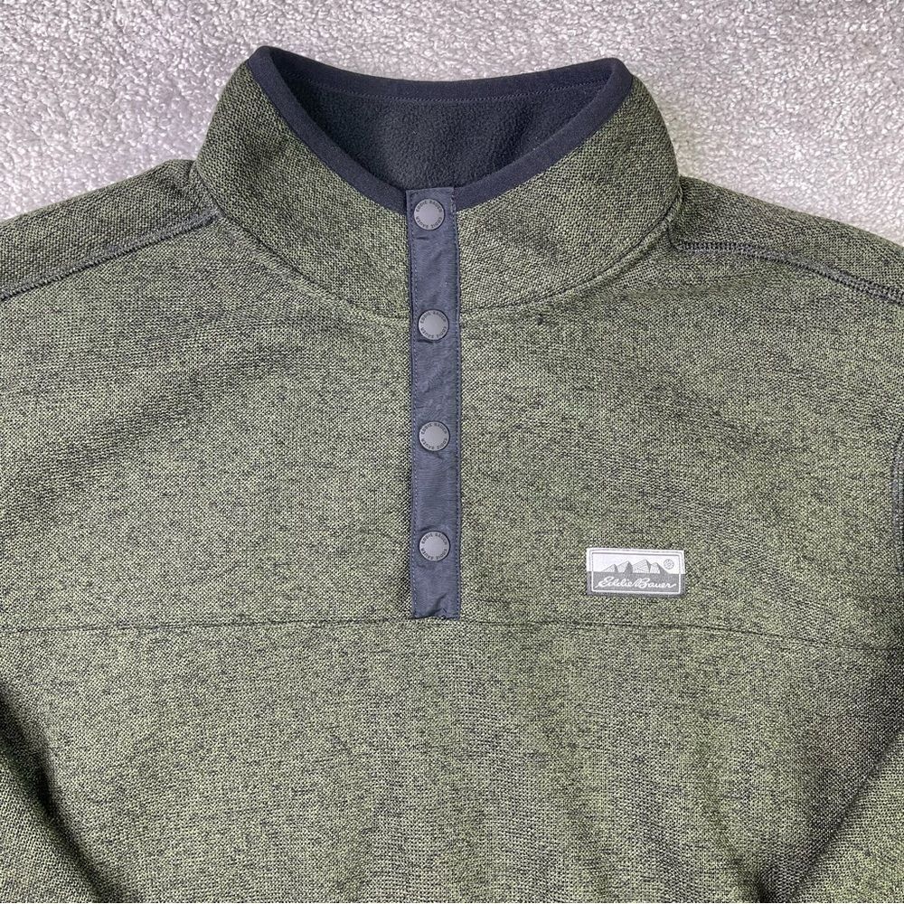 Eddie Bauer Green Snap Neck Fleece Pullover Jacket Men’s Large Outdoor Sweater